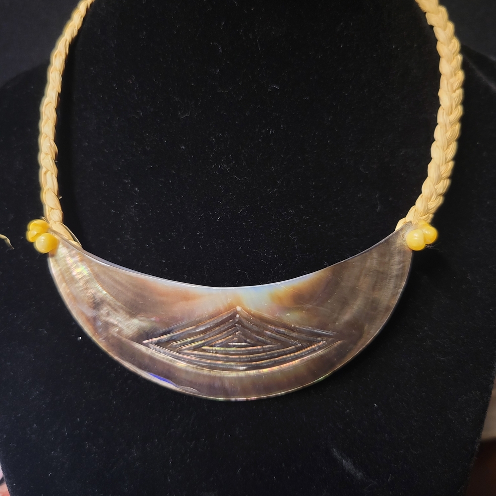 Vintage Carved Mother of Pearl Or Abalone Crescent Handmade Necklace Or Decor